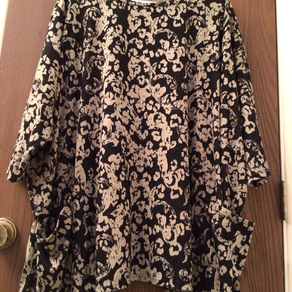 Cut Loose black beige tunic top pockets jersey viscose OS M-XL - Picture 13 of 14